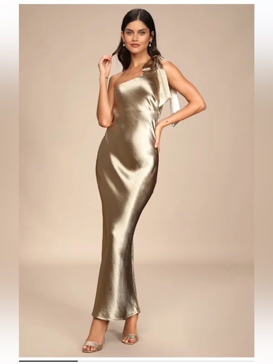 Lulus Dresses & Skirts - Lulus Lavish Looks Gold Satin One Shoulder Maxi Dress Champagne Formal Gown S